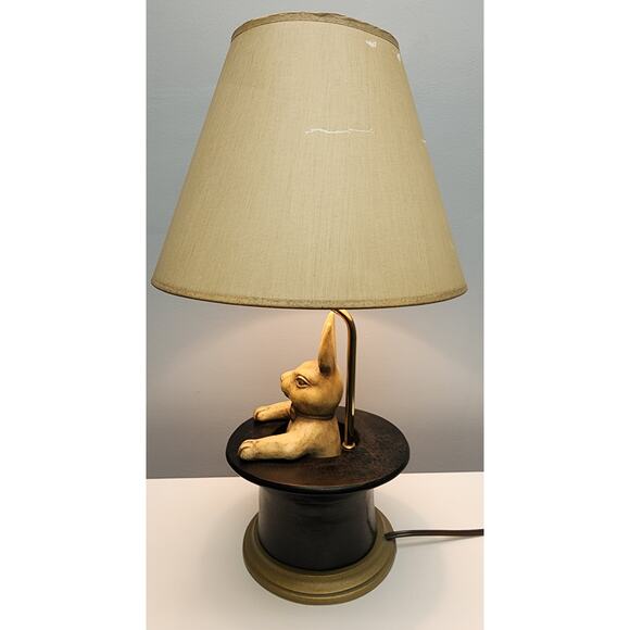 Vintage Whimsical Rabbit in Hat Table Lamp – Brass & Rustic Gold Base, 22" Tall - Picture 9 of 16